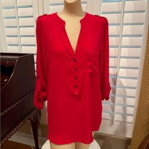 Kenneth Cole Bright Red Button-Front Tunic size L
